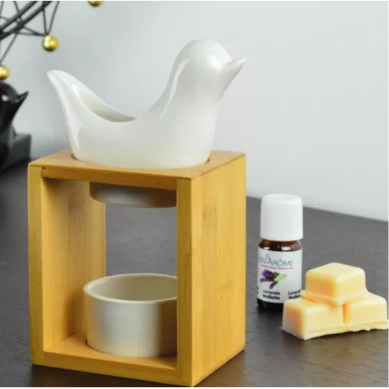 Brûle-Parfums en bambou et céramique : L'oiseau Birdy